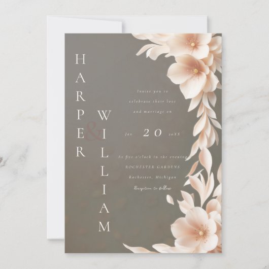 Invitation mariage floral 3d moderne (Devant)