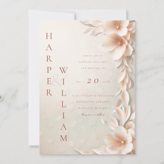Invitation mariage floral 3d moderne (Devant)