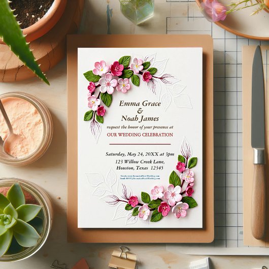 Invitation Mariage Floral 3D Rustique