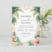 Invitation Mariage floral à arc de palme tropical (Debout devant)