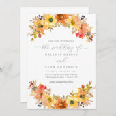 Invitation Mariage Floral à automne orange et jaune (Devant / Derrière)