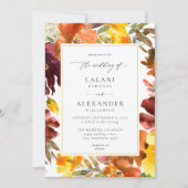 Invitation Mariage floral à automne orange et jaune -3 blanc (Devant)