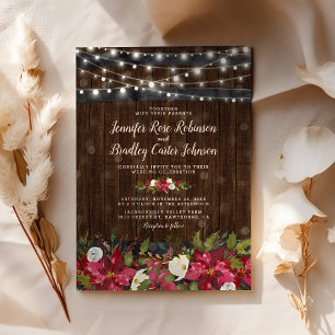 Invitation Mariage Floral à Barrel Rustique de Noël en Hiver