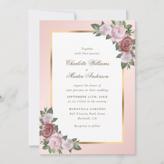 Invitation Mariage floral à cadre rose vif (Devant)