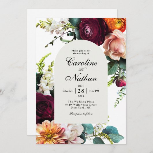 Invitation Mariage floral à charpente fraîche en automne (Devant / Derrière)