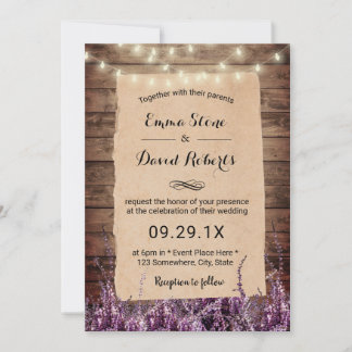 Invitation Mariage floral à cordes rustiques Lavender