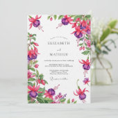 Invitation Mariage Floral à Drapé Fuchsia (Debout devant)
