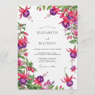 Invitation Mariage Floral à Drapé Fuchsia