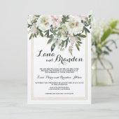 Invitation Mariage floral à écriture classique crème rose pay (Debout devant)