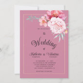 Invitation Mariage floral à écriture formelle de menthe rose  (Devant)