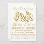 Invitation Mariage floral à feuille d'or (Devant / Derrière)