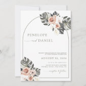 Invitation Mariage floral à feuilles de palmier tropicale (Devant)