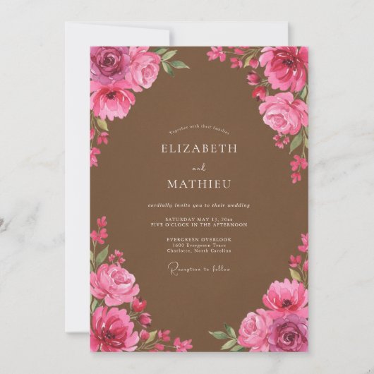 Invitation Mariage Floral à Fleur de Rosé (Devant)