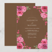 Invitation Mariage Floral à Fleur de Rosé (Devant / Derrière)