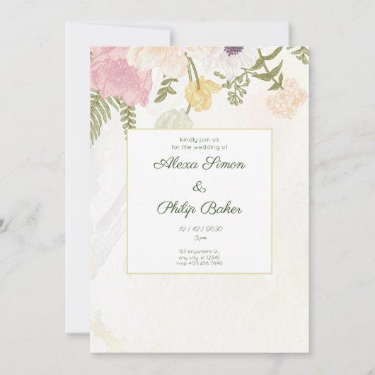Invitation Mariage floral à fleurs (Devant)