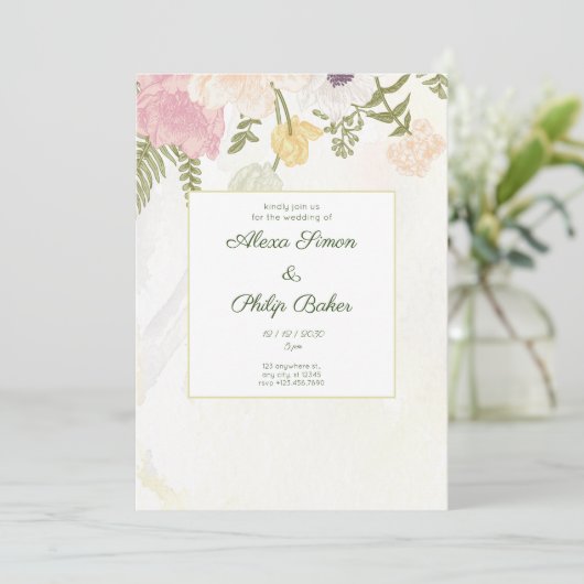 Invitation Mariage floral à fleurs (Debout devant)