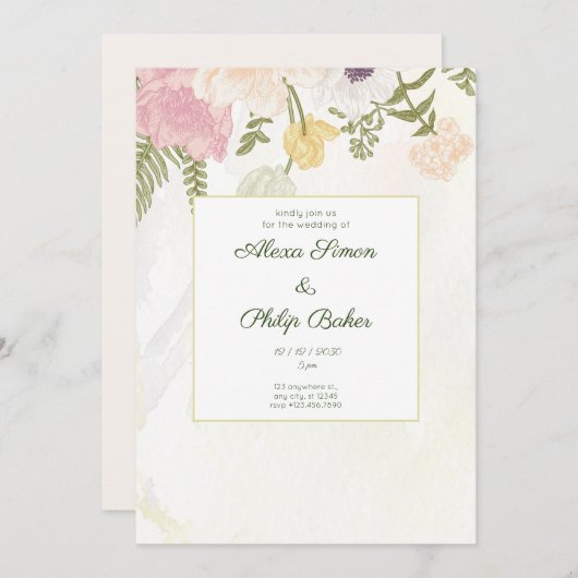 Invitation Mariage floral à fleurs (Devant / Derrière)