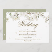 Invitation Mariage floral à fleurs blanches en or Script (Devant / Derrière)