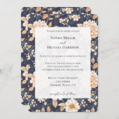 Invitation Mariage floral à la crème bleue marine (Devant / Derrière)