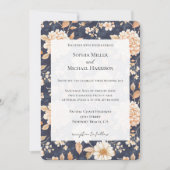 Invitation Mariage floral à la crème bleue marine (Devant)