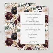 Invitation Mariage floral à la crème de Bourgogne (Devant / Derrière)