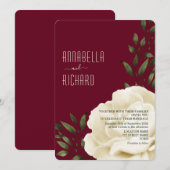 Invitation Mariage floral à la crème de Bourgogne (Devant / Derrière)
