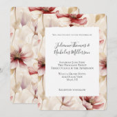 Invitation Mariage floral à la crème rouge bourguignonne (Devant / Derrière)