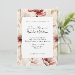 Invitation Mariage floral à la crème rouge bourguignonne