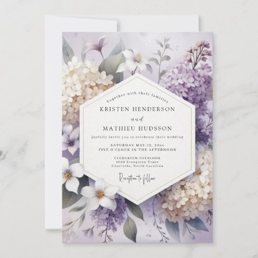 Invitation Mariage Floral à la Fleur de Lavande (Devant)