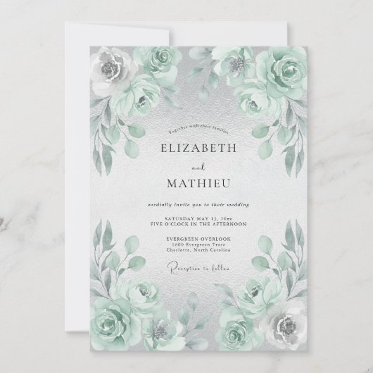 Invitation Mariage Floral à la Menthe (Devant)