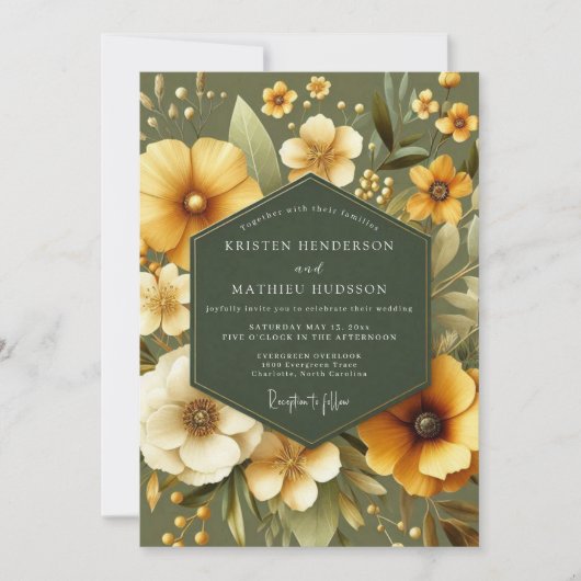 Invitation Mariage Floral à la Sauge et au Souci (Devant)