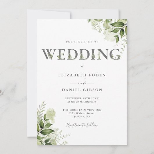 Invitation Mariage Floral à la Typographie Élégante de Verdur (Devant)
