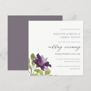 INVITATION MARIAGE FLORAL À L'AQUARELLE BLEU VIOLET ÉLÉGANT