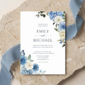 Invitation Mariage Floral à l'Aquarelle Bleue Hydrangea