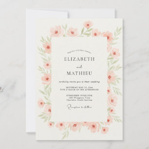 Invitation Mariage Floral à l'Aquarelle Douce Pêche