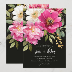 Invitation Mariage Floral à l'aquarelle rose et blanc aux piv