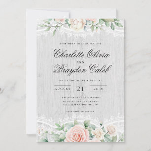 Invitation Mariage Floral à l'Aquarelle Rose Pâle Rustique en