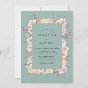 Invitation Mariage Floral à l'Arche de Menthe Rose