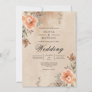 Invitation Mariage Floral à l'Arche de Teinte Sépia