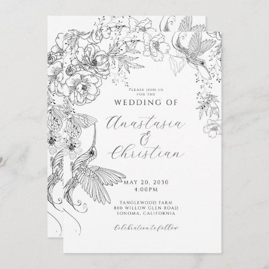 Invitation Mariage floral à main (Devant / Derrière)