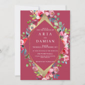 Invitation Mariage floral à menthe rose géométrique (Devant)