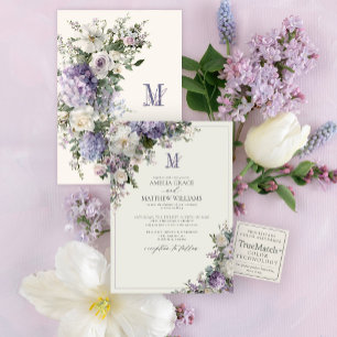 Invitation Mariage floral à monogramme de lavande formel d'ho