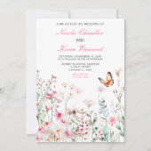 Invitation Mariage floral à papillon rose profond du printemp (Devant)