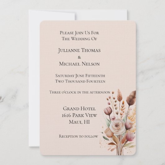 Invitation Mariage floral à pâte molle (Devant)