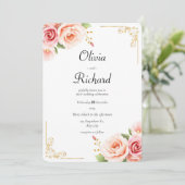 Invitation Mariage floral à pivoine rose classique (Debout devant)