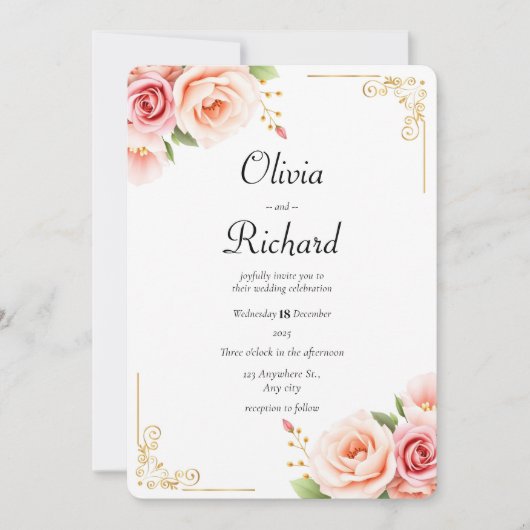 Invitation Mariage floral à pivoine rose classique (Devant)