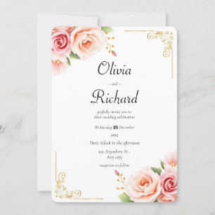 Invitation Mariage floral à pivoine rose classique
