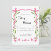 Invitation Mariage floral à ruban lunaire (Debout devant)