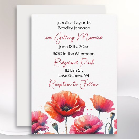 Invitation Mariage floral à thème Red Poppies