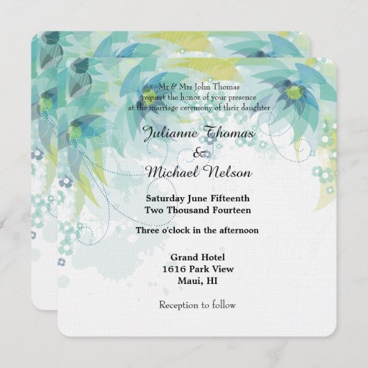 Invitation Mariage Floral Abstrait bleu (Devant / Derrière)